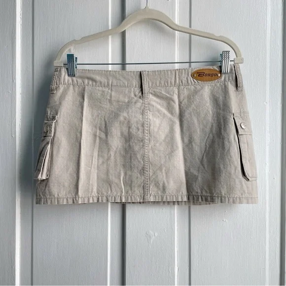 Vintage 90s/Y2K Bongo Micro Mini Khaki Cargo Skirt 100% Cotton - Picture 3 of 6